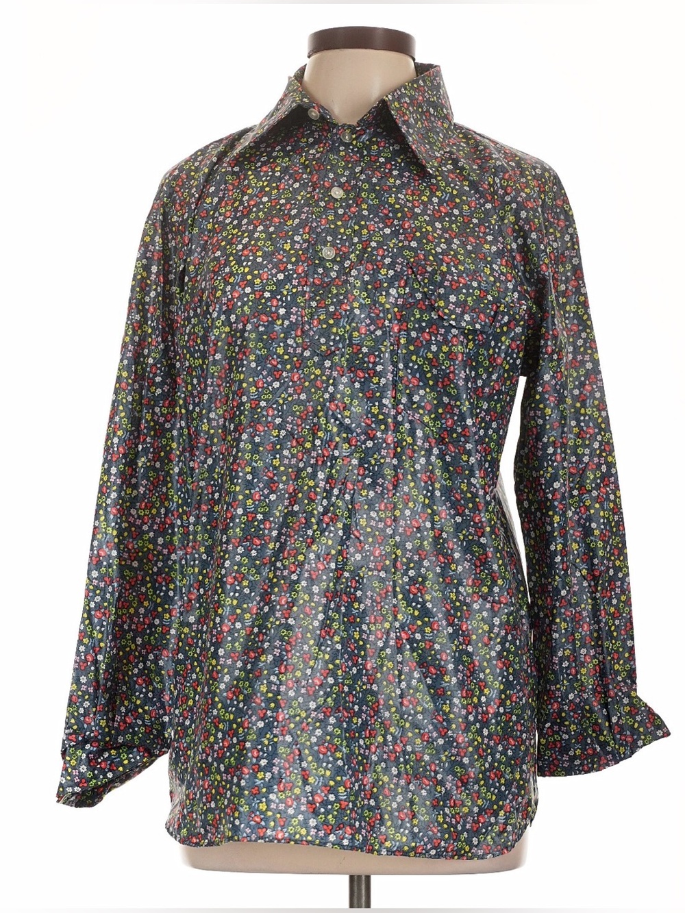 Vintage 70s Obermeyer Floral Wind Shirt Long Sleeve Button Nylon Retro Ski M